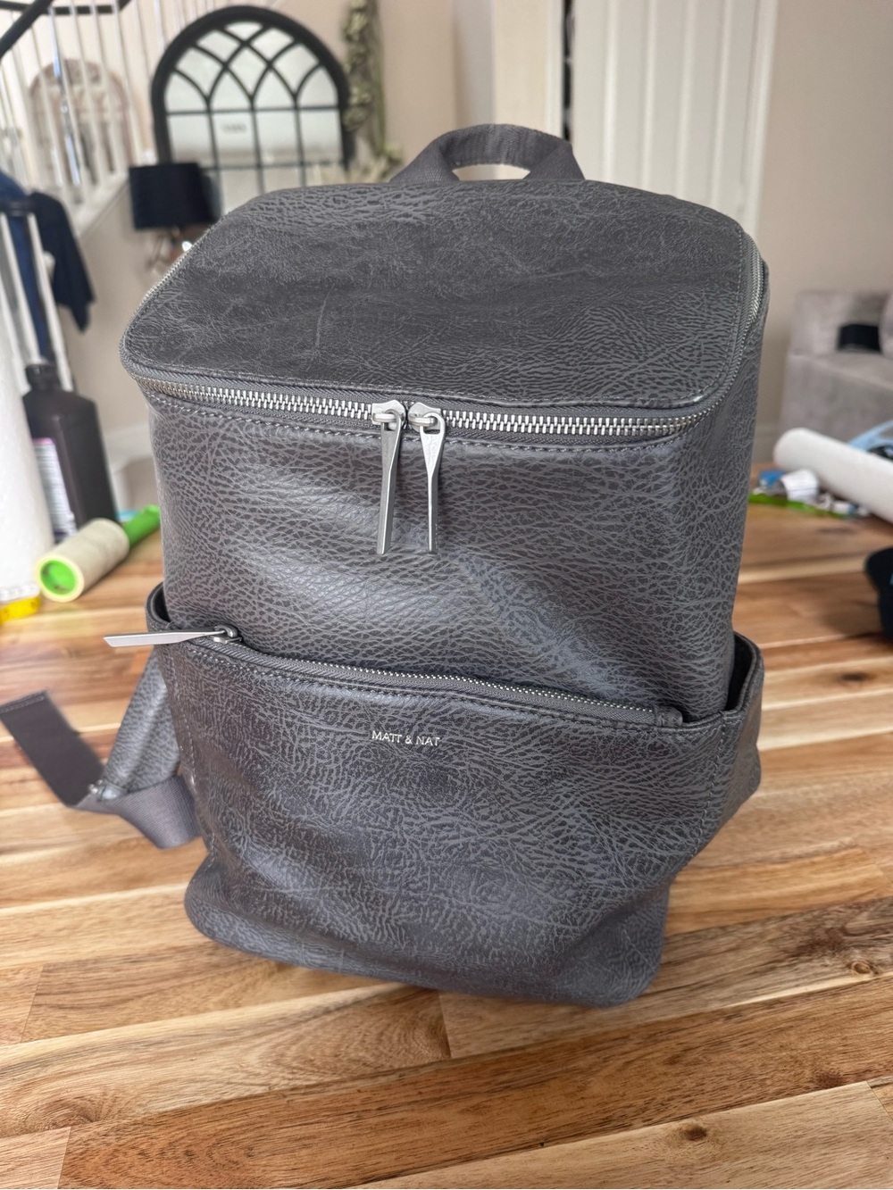 Matt & Nat Gray Textured Vegan Leather Backpack